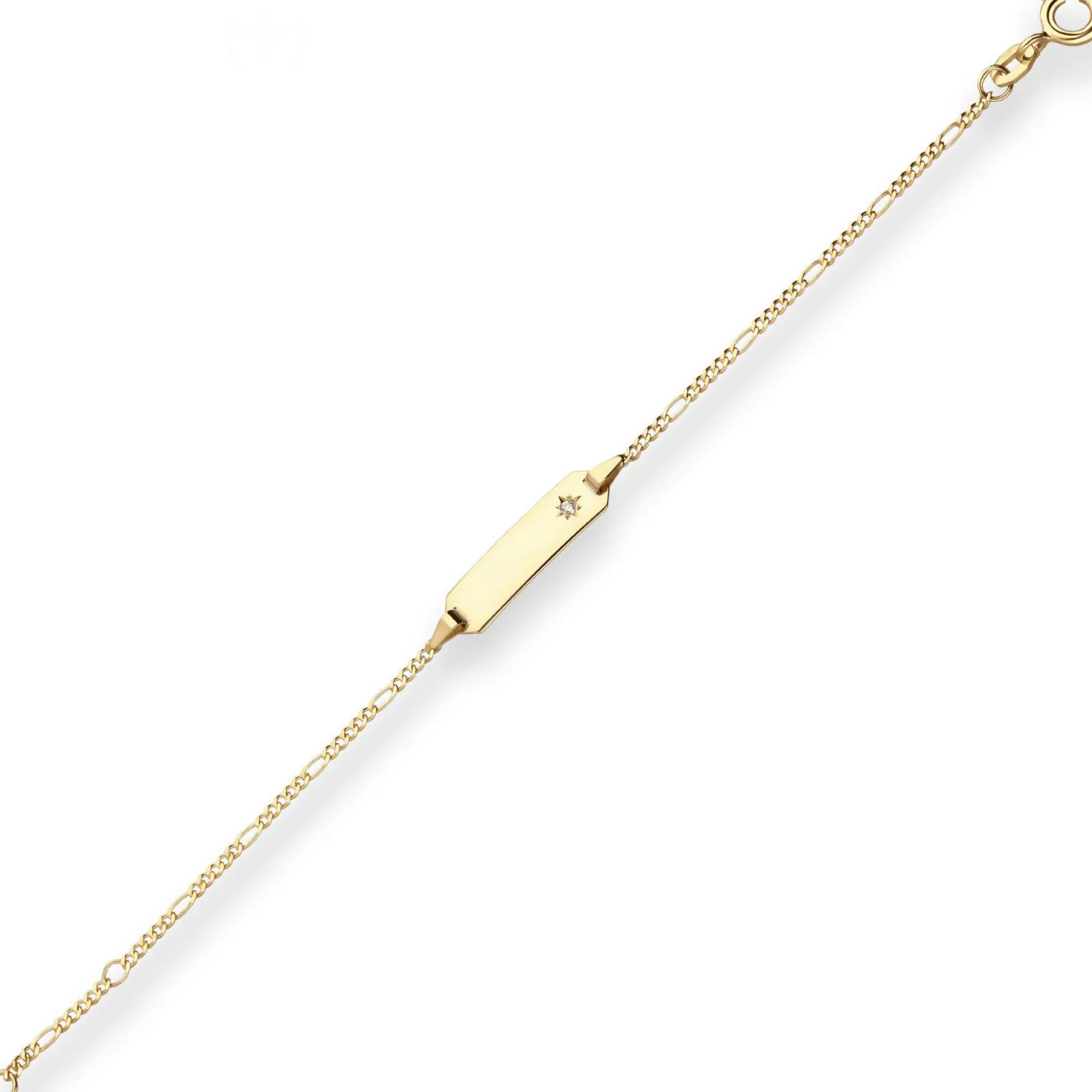 1,5mm Id-Armband Figarokette diamantiert Stern aus 585 Gold Gelbgold 14cm