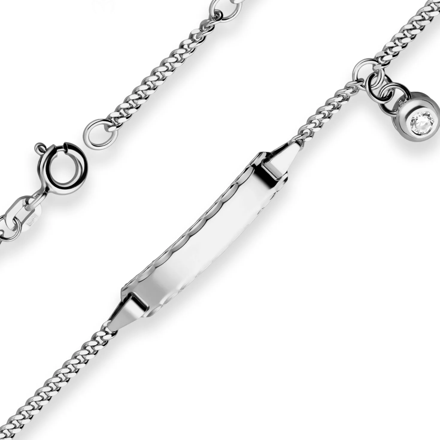 2,1mm Id-Armband Panzerkette Armschmuck aus 925 Silber rhodiniert 16cm Zirkonia