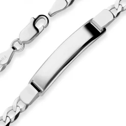 6mm Id-Armband Panzerkette Schildband Armschmuck aus 925 Silber rhodiniert 21cm