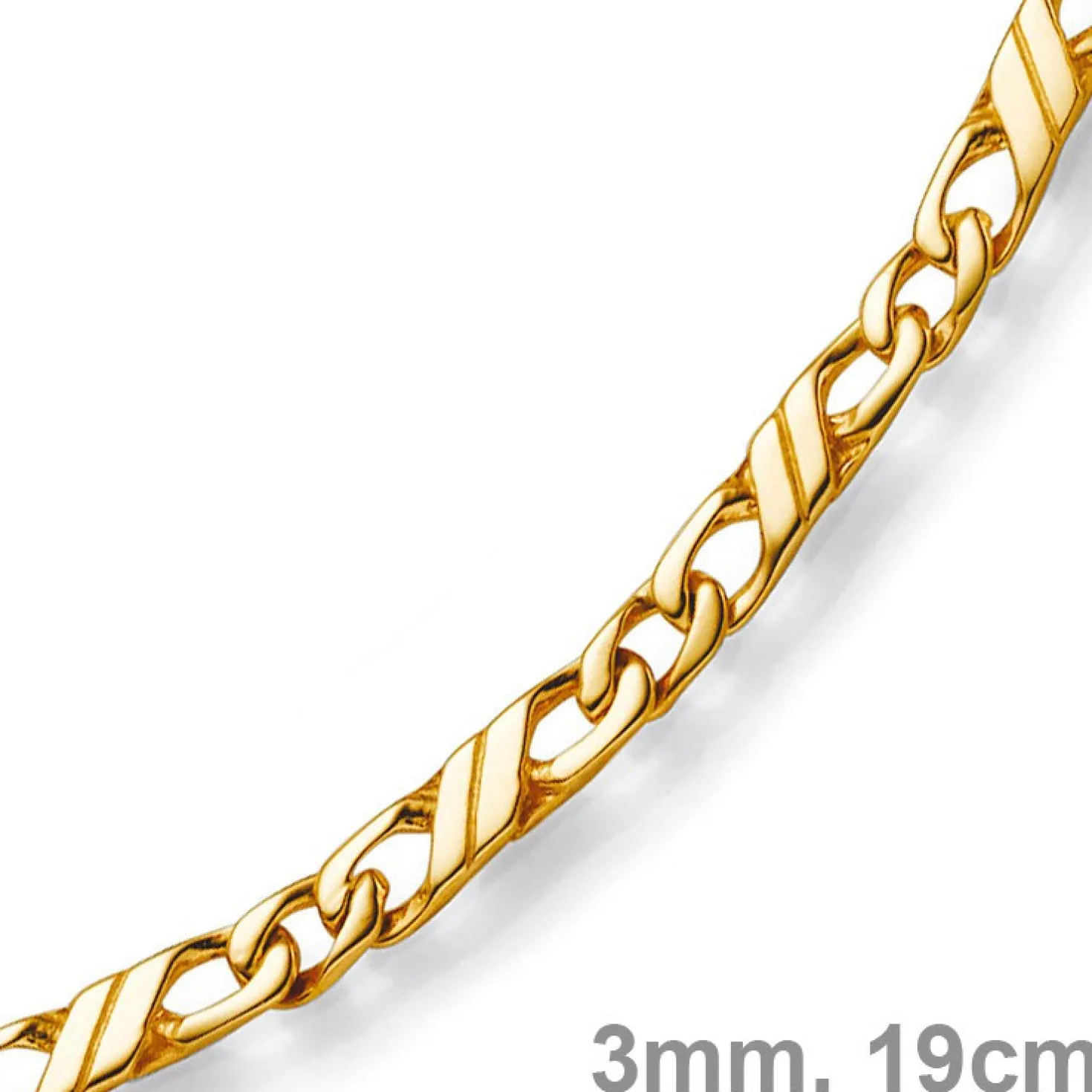 3mm Jeu-Armband Armkette Armschmuck, 585 Gold Gelbgold massiv, 19cm