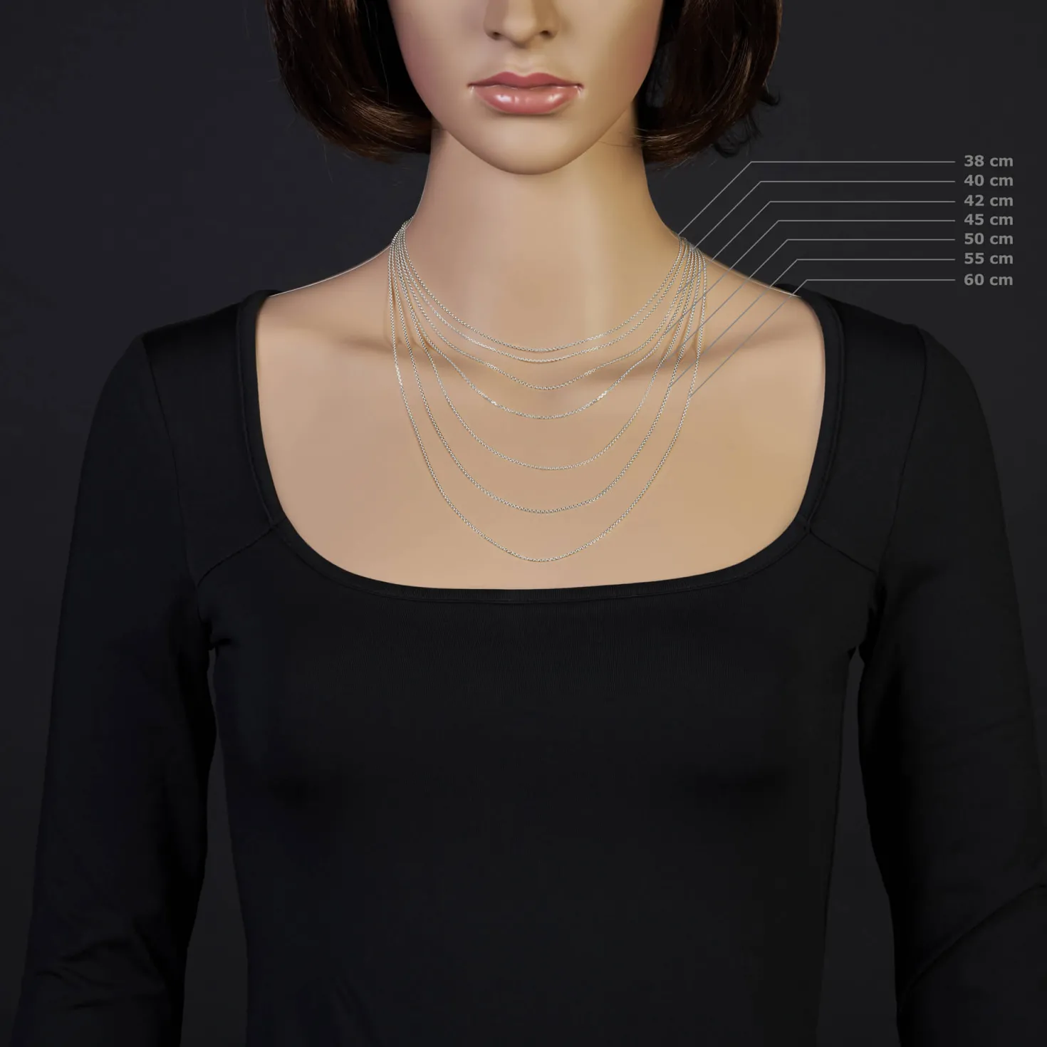 1,2mm Kette Ankerkette Collier aus 750 Gold Weißgold diamantiert 50cm