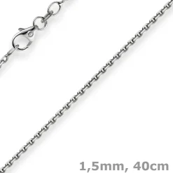 1,5mm Kette Collier Ankerkette diamantiert Halskette aus 750 Gold Weißgold 40cm