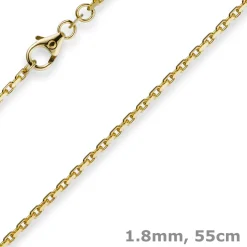1,8mm Kette Collier Ankerkette diamantiert Halskette aus 750 Gold Gelbgold, 55cm