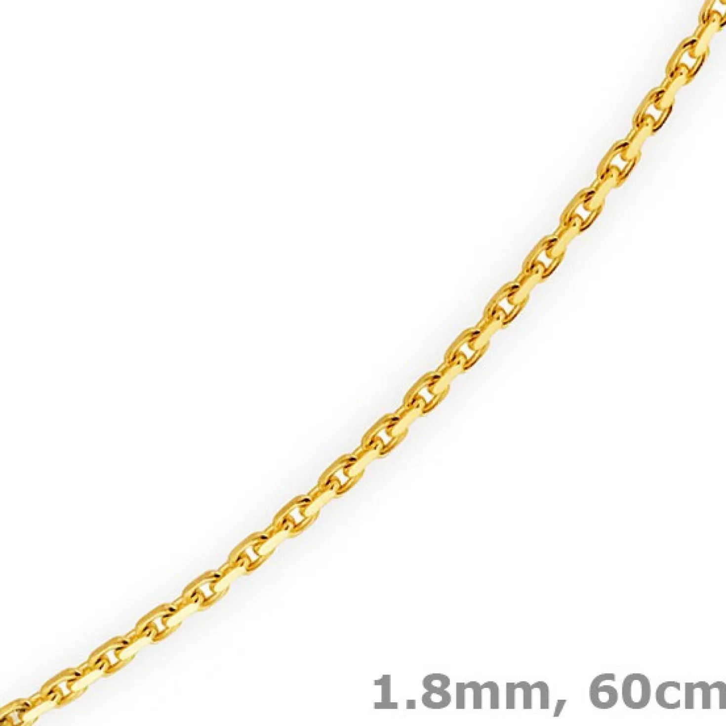 1,8mm Kette Collier Ankerkette diamantiert Halskette aus 750 Gold Gelbgold, 60cm