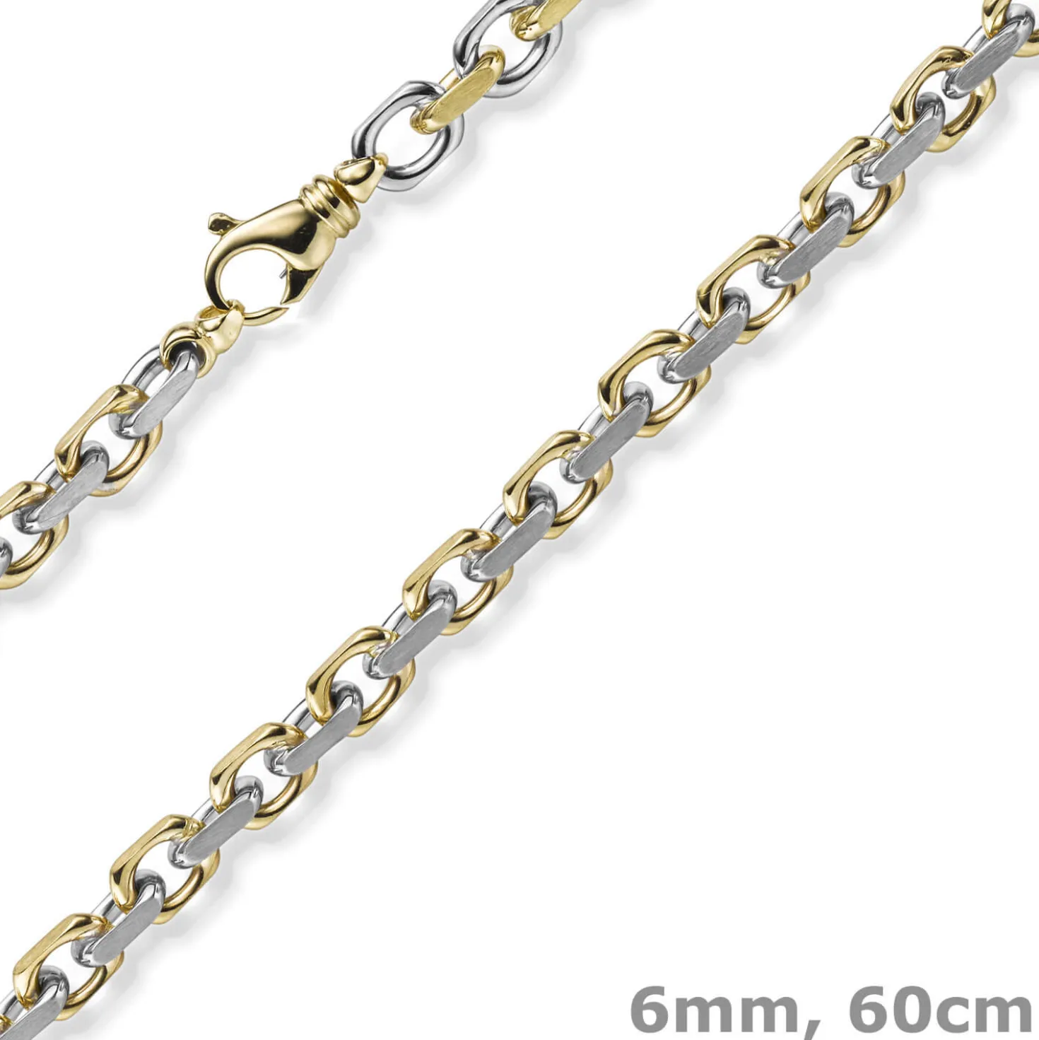 6mm Kette Collier Ankerkette 585 Gold Gelbgold & Weißgold bicolor 60cm Herren