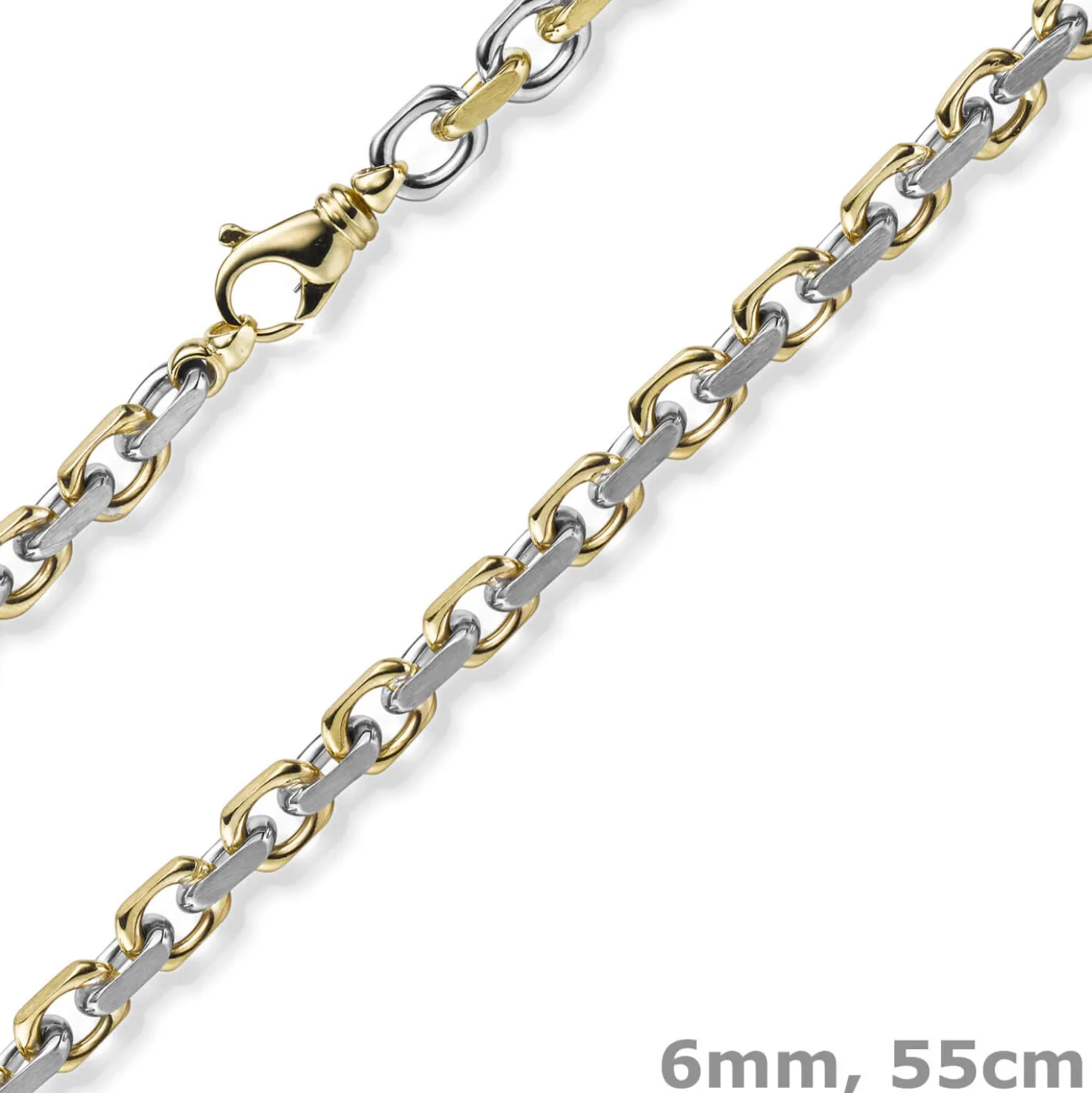 6mm Kette Collier Ankerkette 585 Gold Gelbgold & Weißgold bicolor 55cm Herren