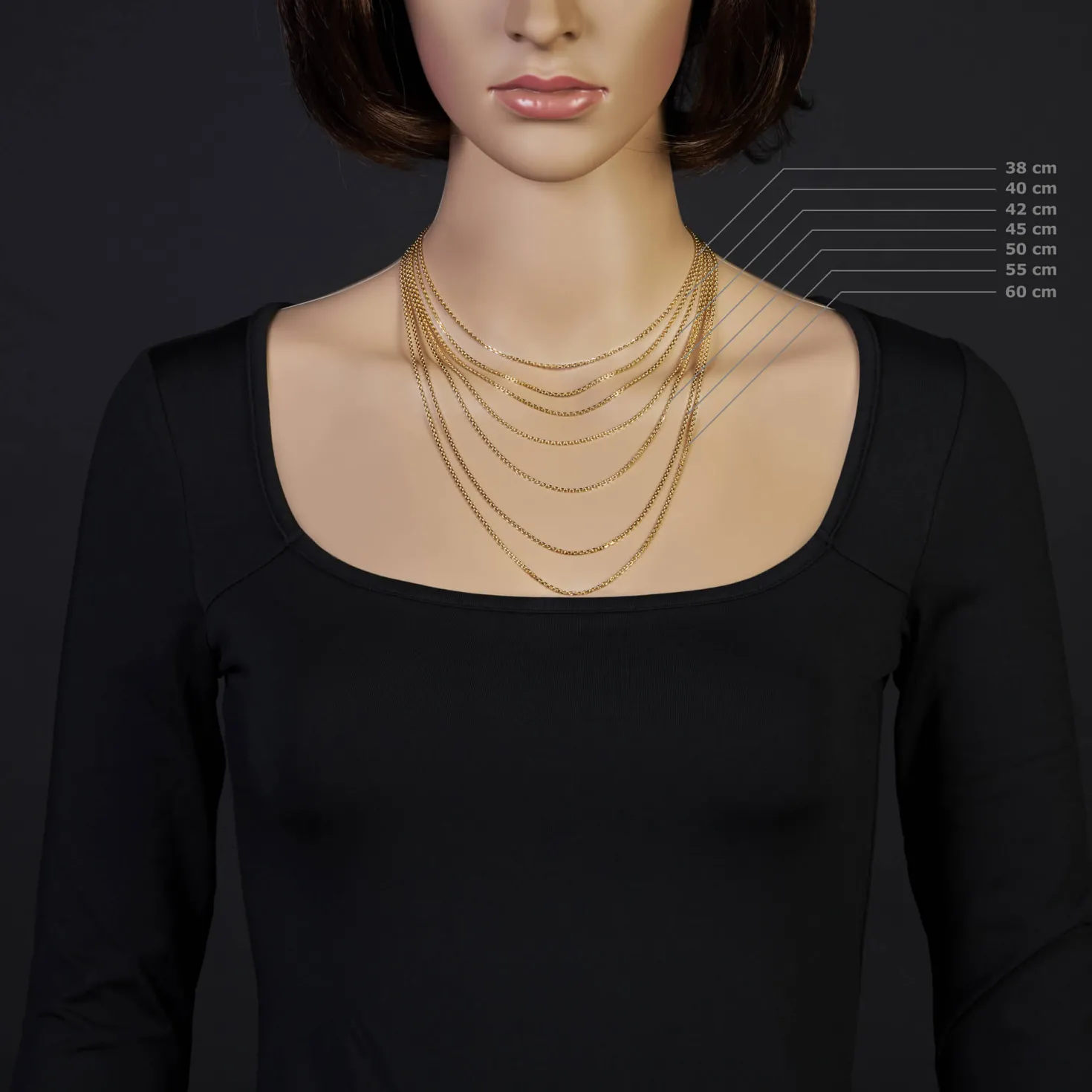 1,5mm Kette Collier Ankerkette Halskette, 585 Gold Gelbgold, 60cm