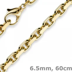 6,5mm Kette Collier Ankerkette Halskette, 750 Gold Gelbgold 60cm für Herren