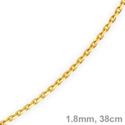 1,8mm Kette Collier Ankerkette Halskette, 585 Gold Gelbgold, 38cm Unisex