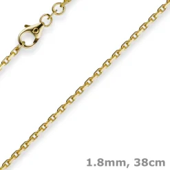1,8mm Kette Collier Ankerkette Halskette, 585 Gold Gelbgold, 38cm Unisex
