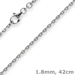 1,8mm Kette Collier Ankerkette Halskette, 585 Gold Weißgold, 42cm