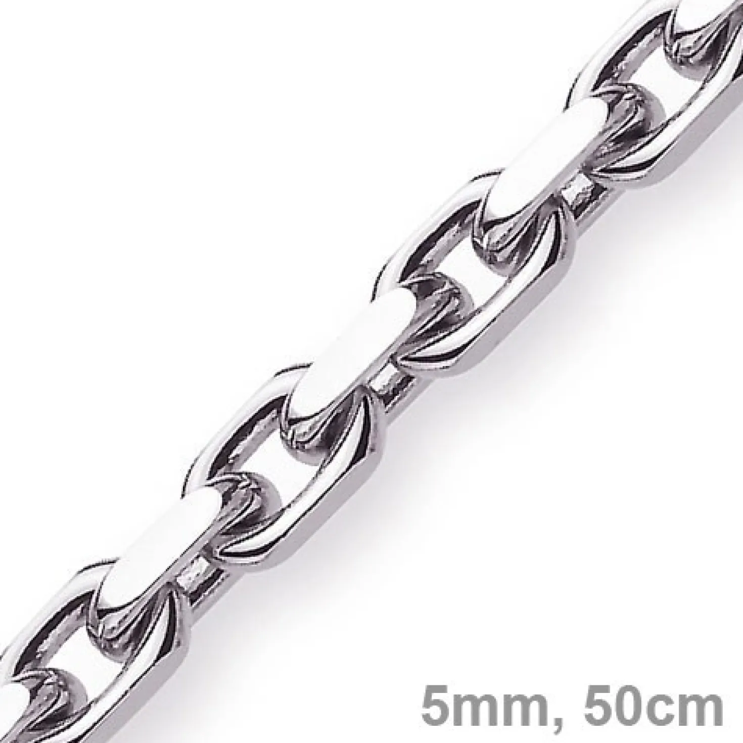 5mm Kette Collier Ankerkette Halskette, 585 Gold Weißgold, 50cm Herren