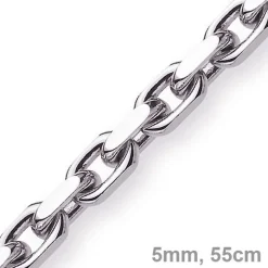 5mm Kette Collier Ankerkette Halskette, 585 Gold Weißgold, 55cm Herren