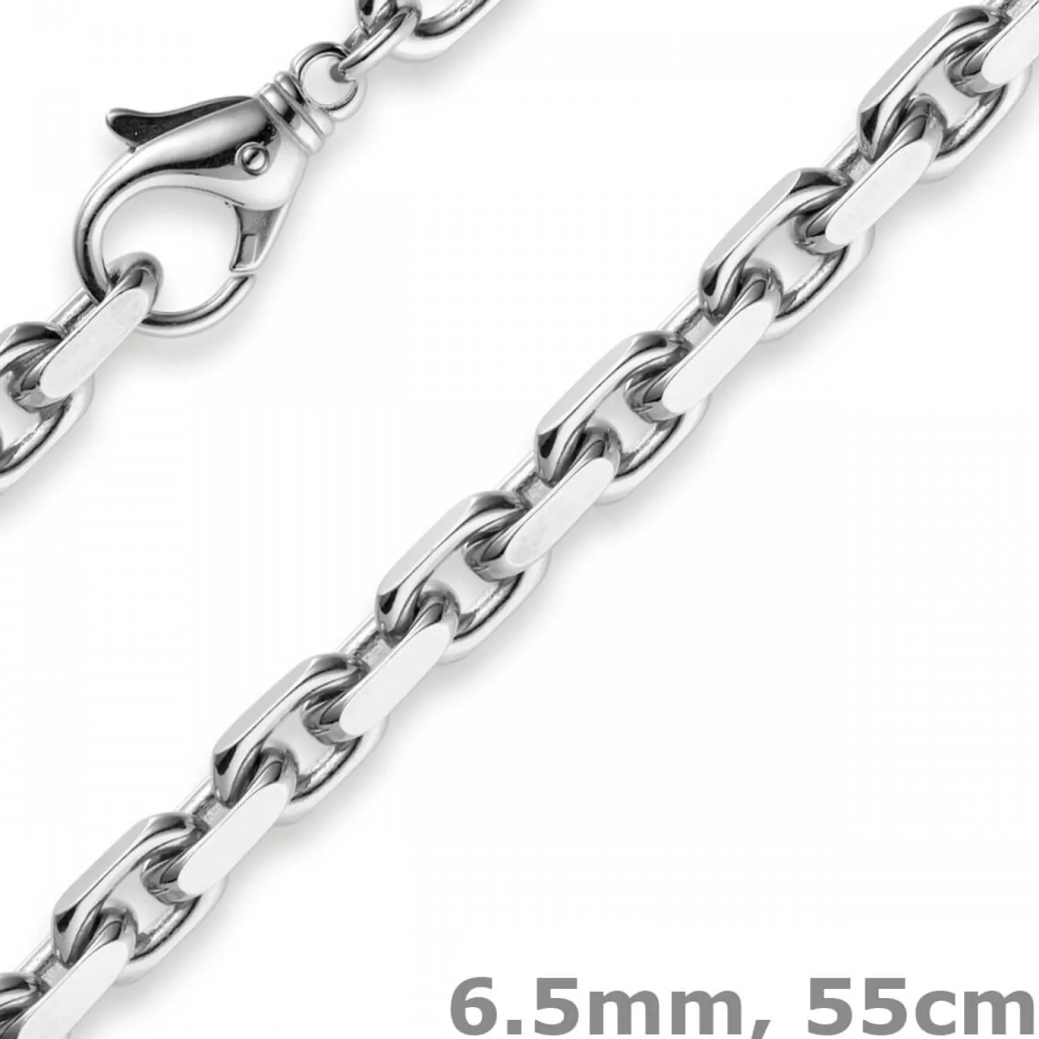 6,5mm Kette Collier Ankerkette Halskette, 585 Gold Weißgold, 55cm Herren