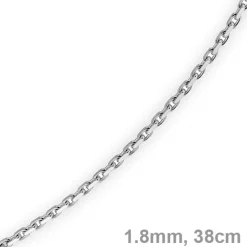 1,8mm Kette Collier Ankerkette Halskette, 585 Gold Weißgold, 38cm Unisex