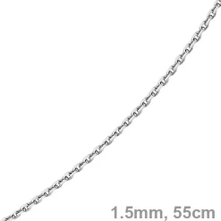 1,5mm Kette Collier Ankerkette Halskette, 585 Gold Weißgold, 55cm Unisex