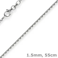 1,5mm Kette Collier Ankerkette Halskette, 585 Gold Weißgold, 55cm Unisex