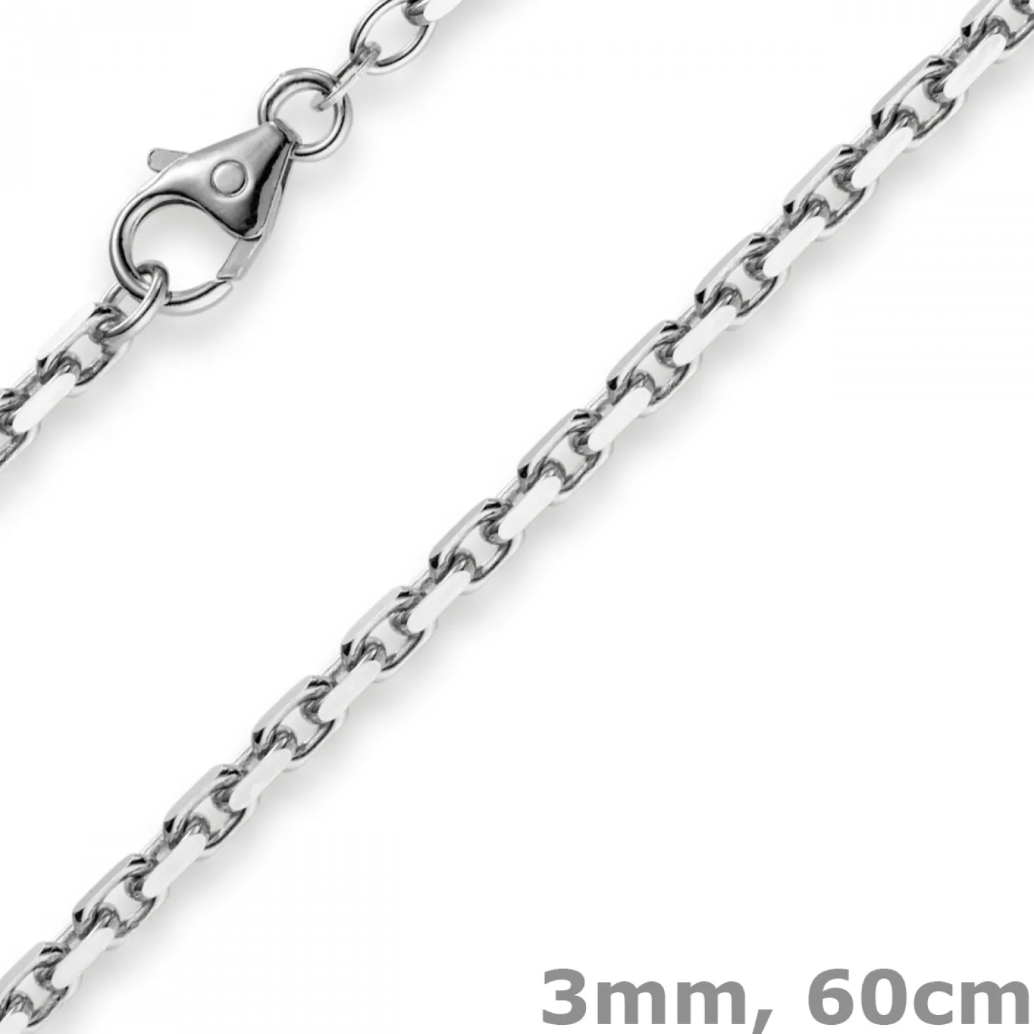 3mm Kette Collier Ankerkette Halskette, 750 Gold Weißgold massiv 60cm