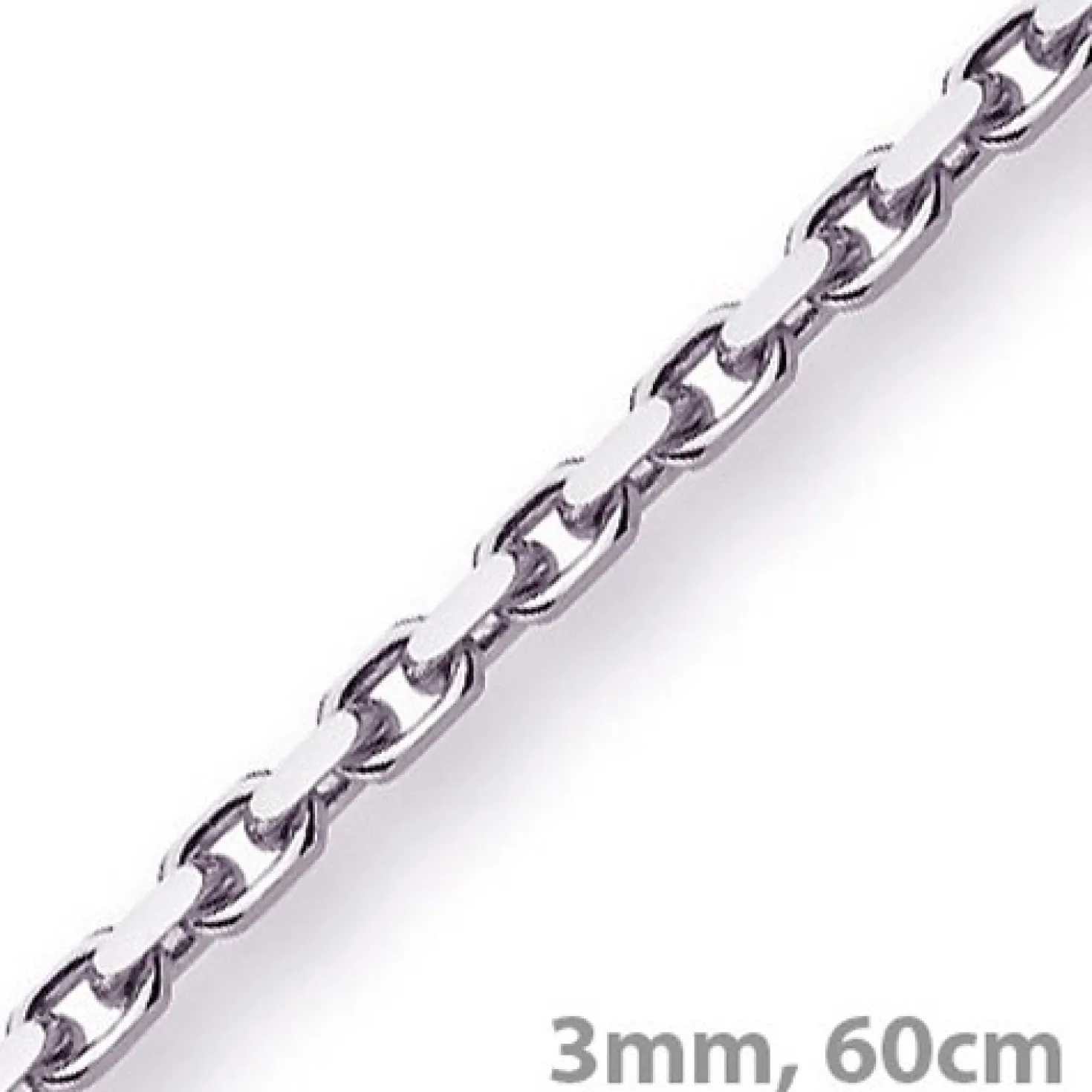3mm Kette Collier Ankerkette Halskette, 750 Gold Weißgold massiv 60cm