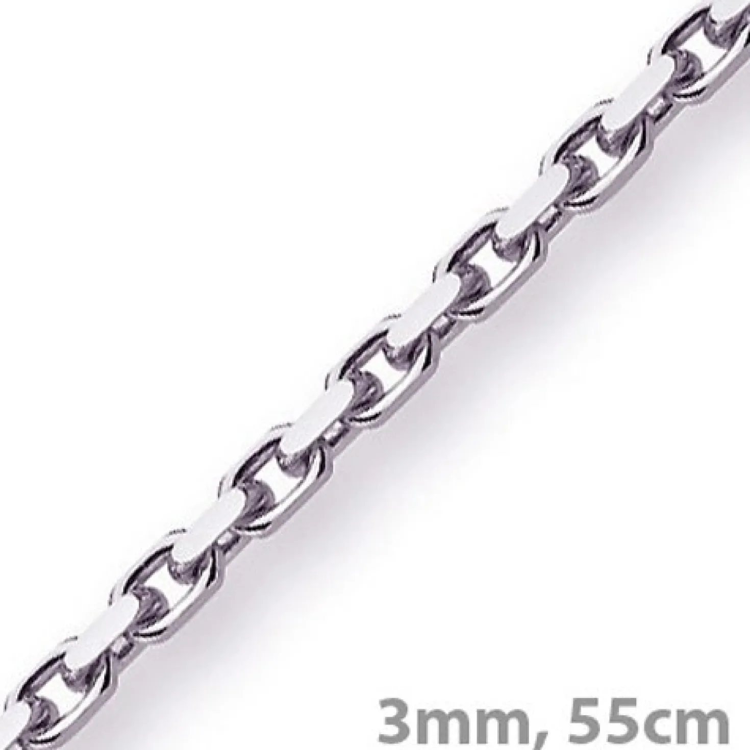 3mm Kette Collier Ankerkette Halskette, 750 Gold Weißgold massiv, 55cm