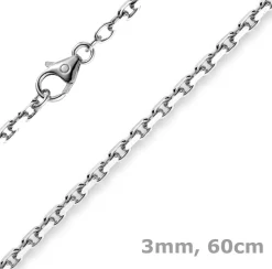3mm Kette Collier Ankerkette Halskette, 585 Gold Weißgold massiv, 60cm