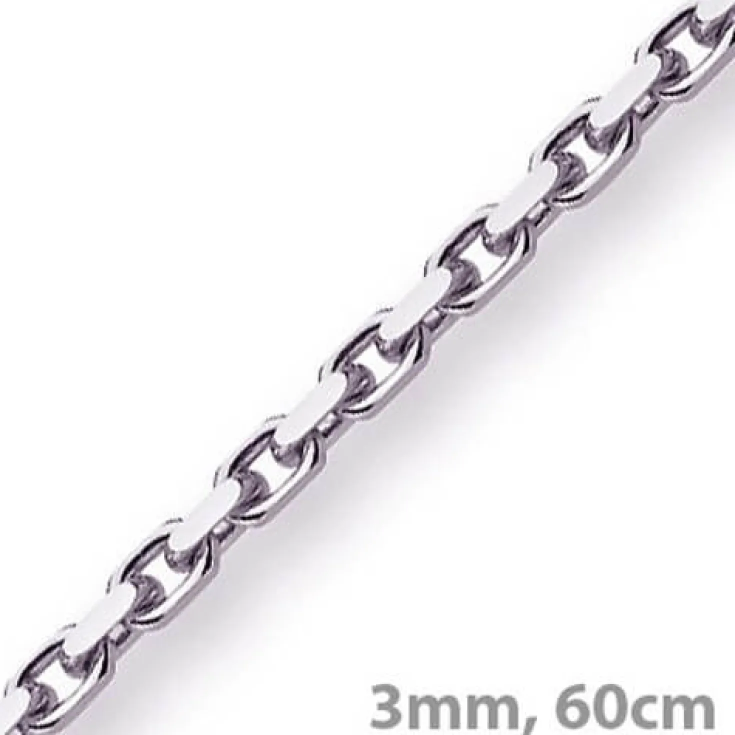 3mm Kette Collier Ankerkette Halskette, 585 Gold Weißgold massiv, 60cm