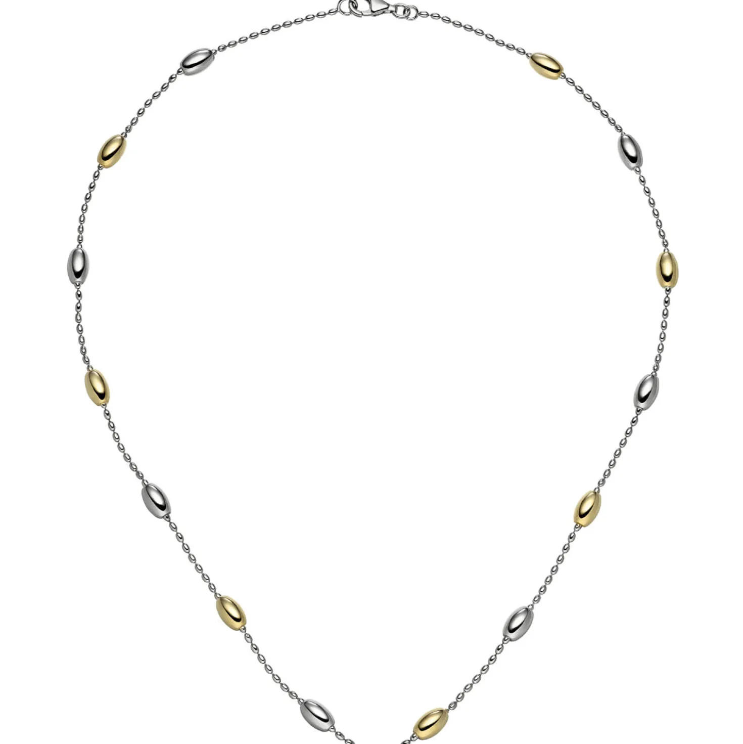 1,5mm Kette Collier aus 925 Silber, rhodiniert teilvergoldet mit Gelbgold, 45cm