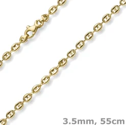 3,5mm Kette Collier Bohnenkette Schiffsankerkette 585 Gold Gelbgold 55cm Unisex