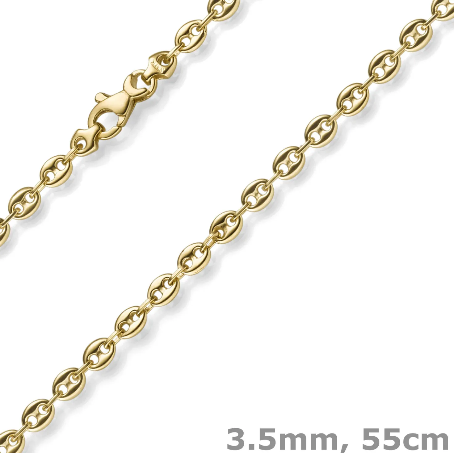 3,5mm Kette Collier Bohnenkette Schiffsankerkette 585 Gold Gelbgold 55cm Unisex