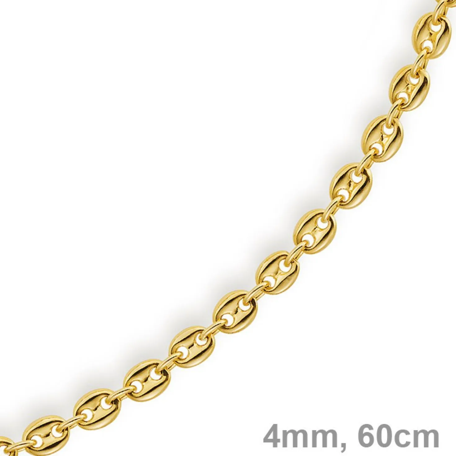 4mm Kette Collier Bohnenkette Schiffsankerkette 585 Gold Gelbgold 60cm Unisex