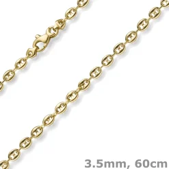 3,5mm Kette Collier Bohnenkette Schiffsankerkette 585 Gold Gelbgold 60cm Unisex