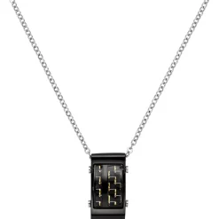 2,1mm Kette Collier, Edelstahl schwarz lackiert mit Carbon-Einlagen, 50-55cm