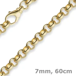 7mm Kette Collier Erbskette aus 585 Gold Gelbgold, 60cm, Unisex