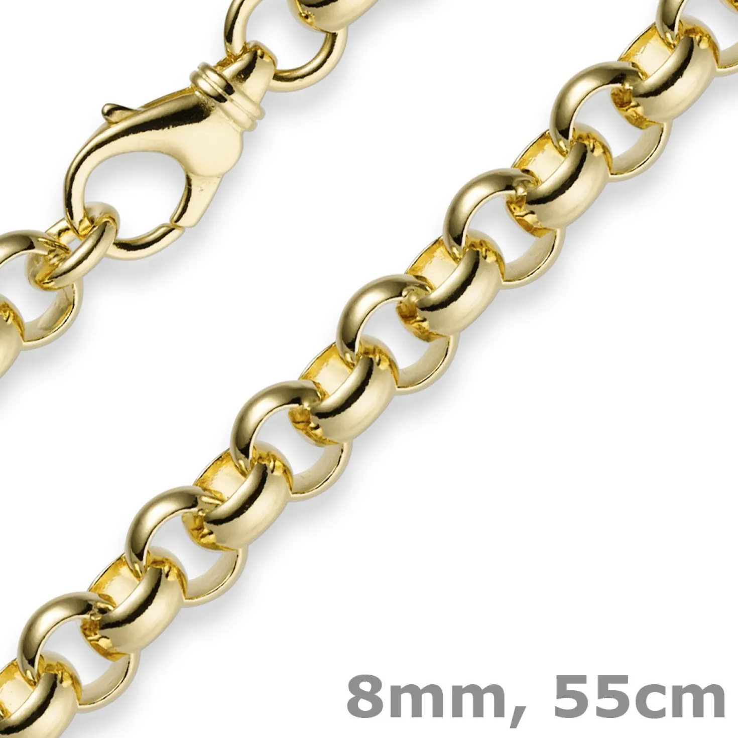 8mm Kette Collier Erbskette aus 585 Gold Gelbgold, 55cm, Unisex