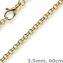3,5mm Kette Collier Erbskette aus 750 Gold Gelbgold, 60cm, Unisex
