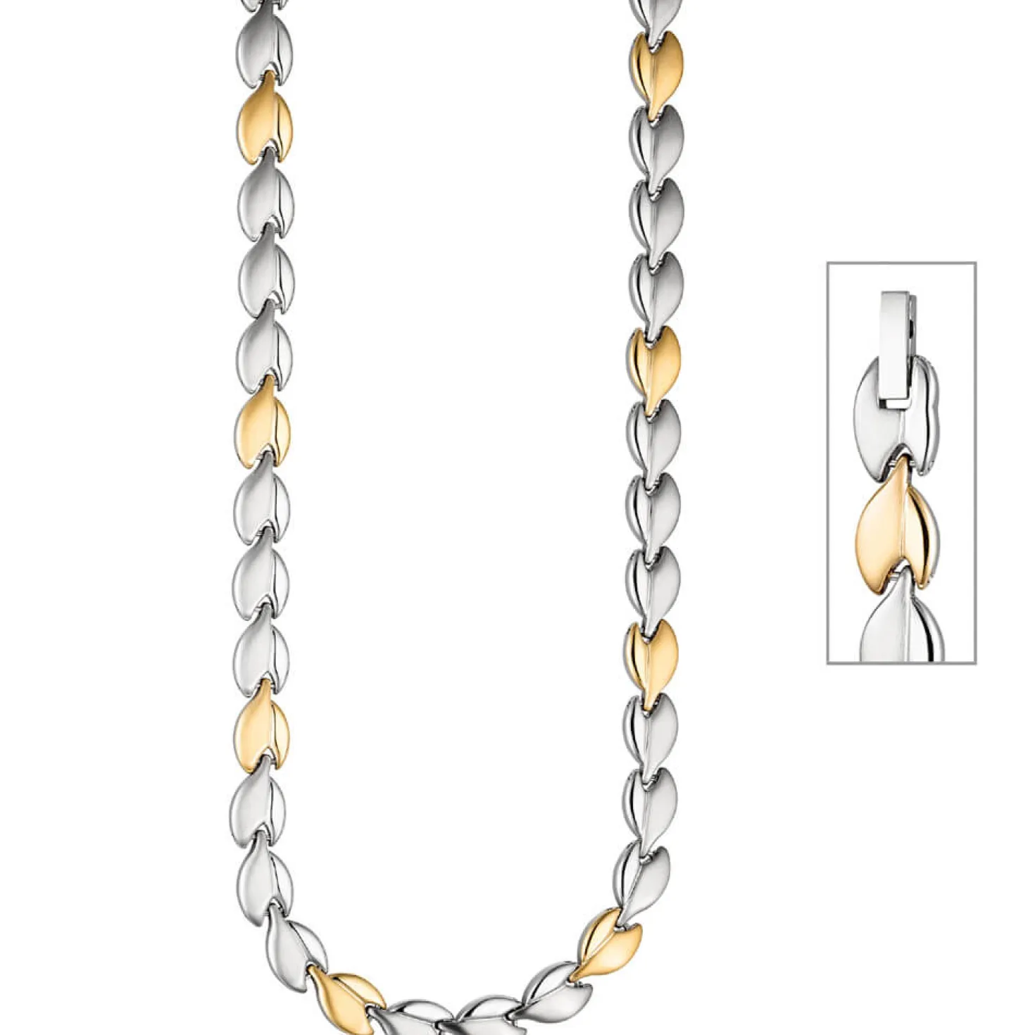 8,4mm Kette Collier Halskette aus Edelstahl teilmattiert Gold-Silber-Farbe 45cm