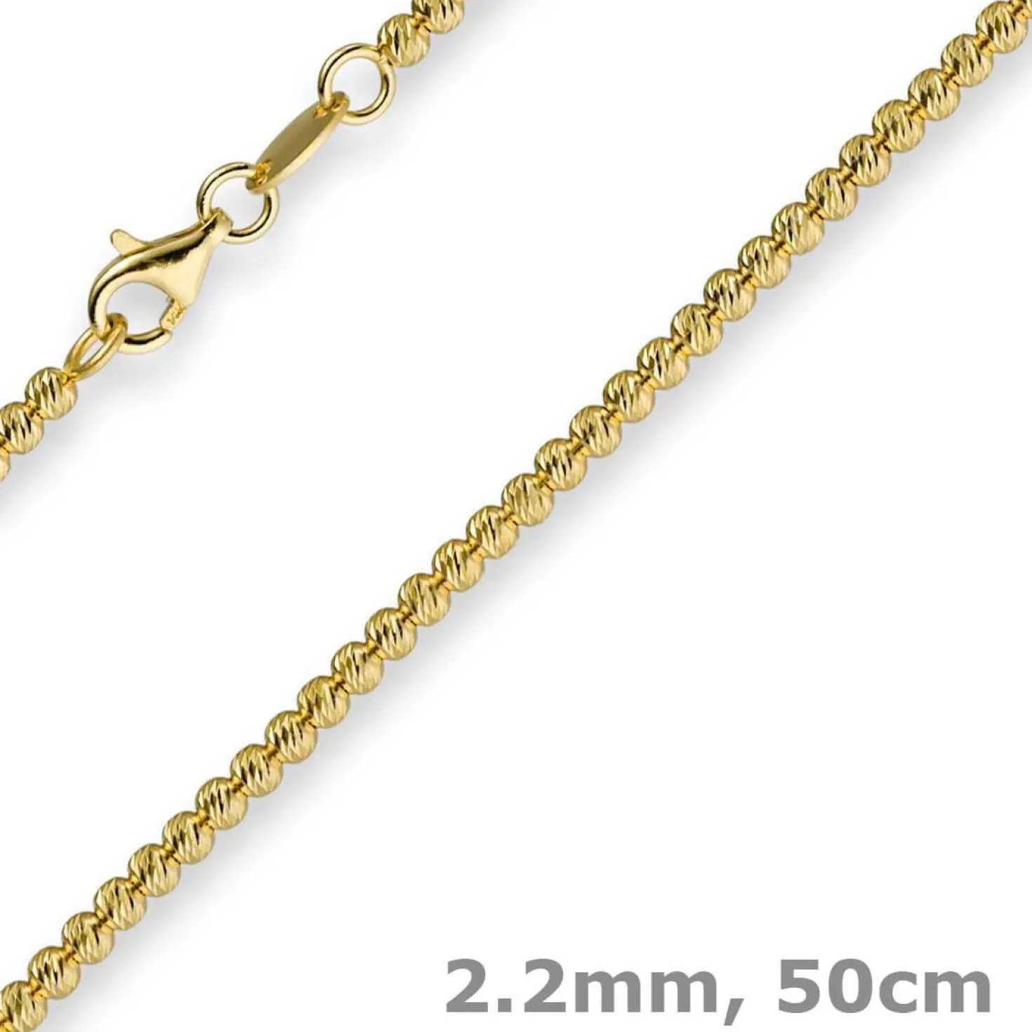 2,2mm Kette Collier Kügelchenkette Kugelkette, 585 Gold Gelbgold, 50cm