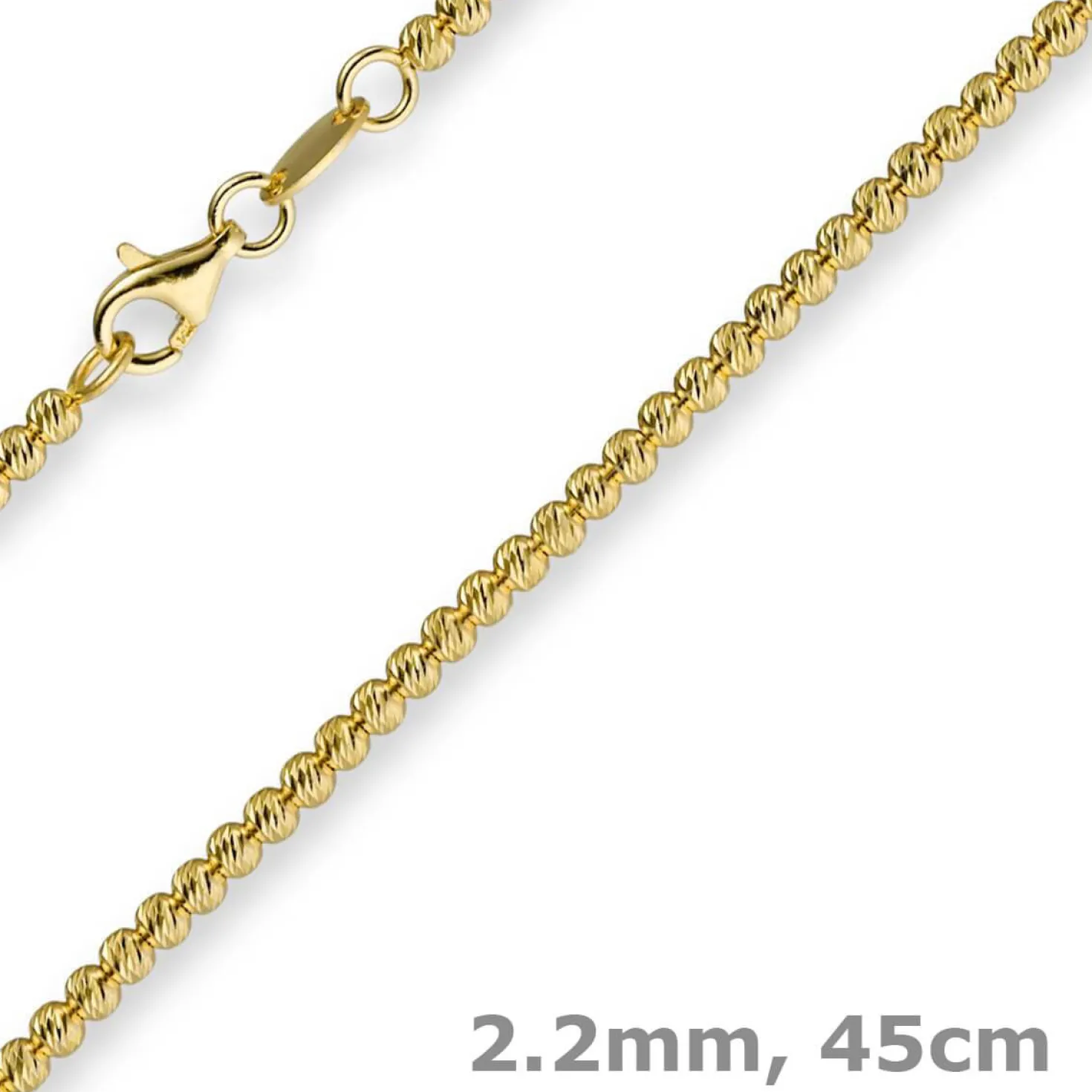 2,2mm Kette Collier Kügelchenkette Kugelkette, 585 Gold Gelbgold, 45cm