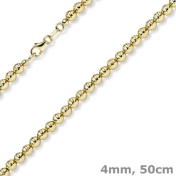 4mm Kette Collier Kugelkette diamantiert aus 585 Gold Gelbgold 50cm