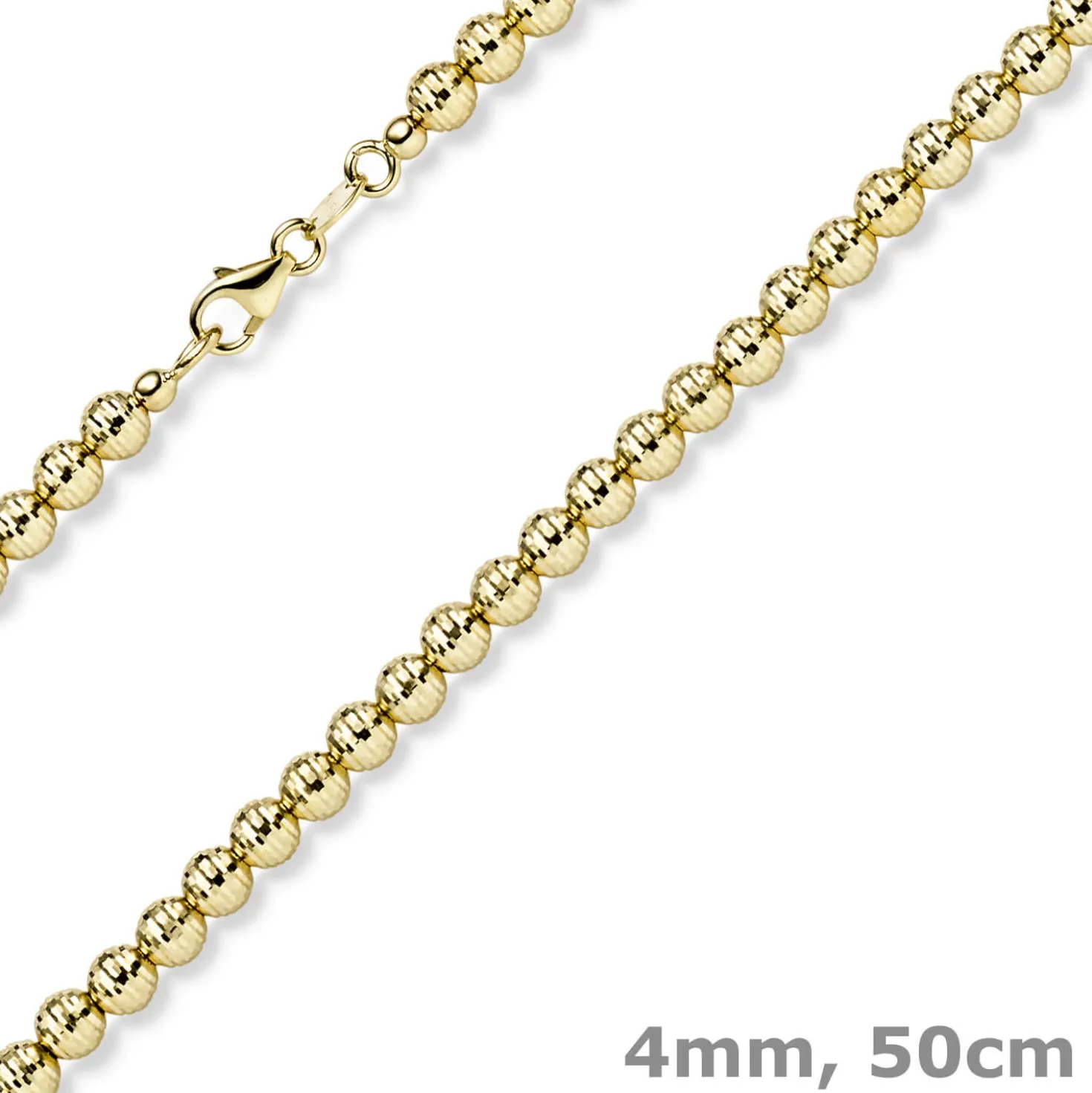 4mm Kette Collier Kugelkette diamantiert aus 585 Gold Gelbgold 50cm