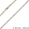 1,8mm Kette Collier Kugelkette diamantiert aus 750 Gold Gelbgold Weißgold, 45cm