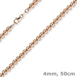 4mm Kette Collier Kugelkette diamantiert aus 585 Gold Rotgold 50cm