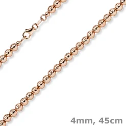 4mm Kette Collier Kugelkette diamantiert aus 585 Gold Rotgold 45cm