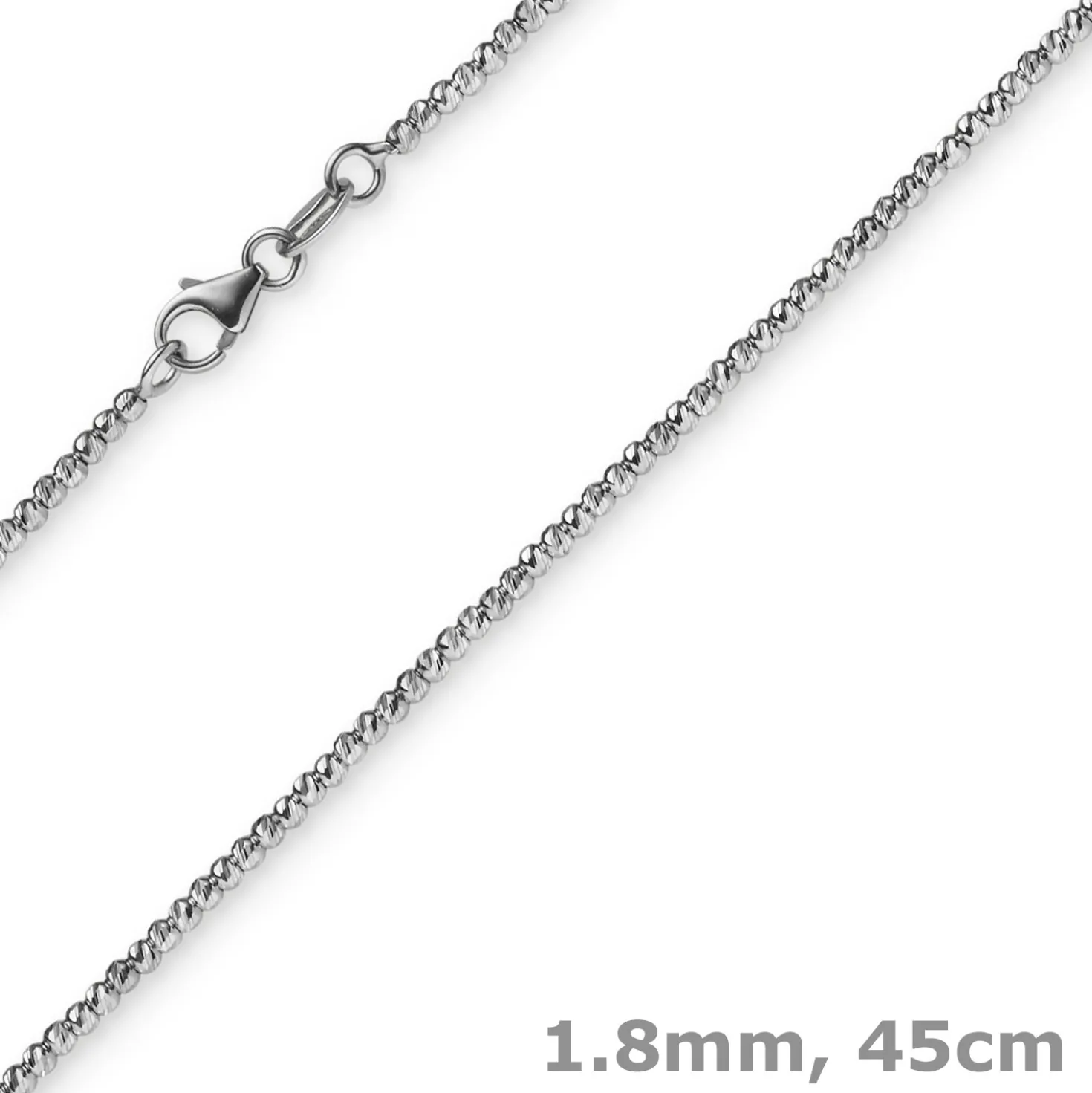 1,8mm Kette Collier Kugelkette diamantiert aus 585 Gold Weißgold 45cm