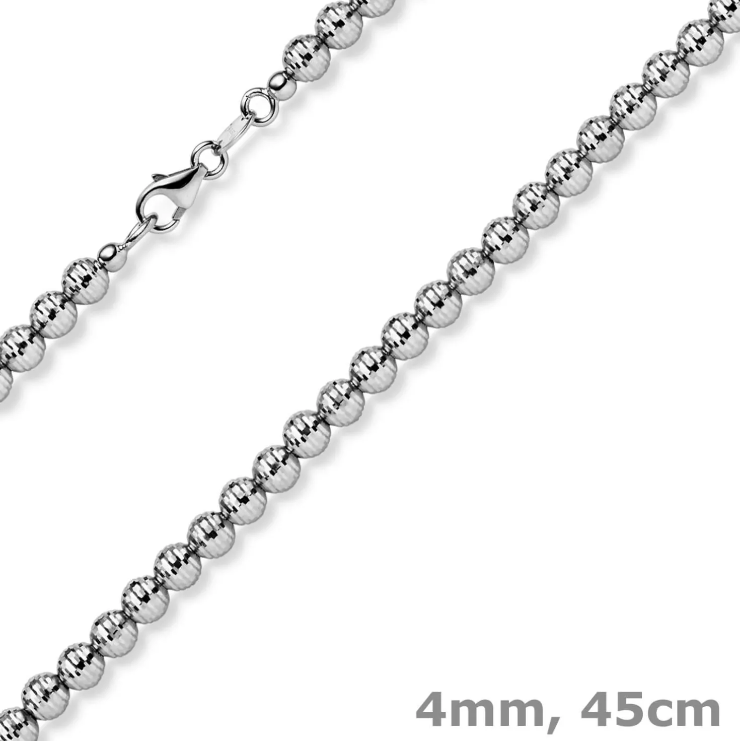4mm Kette Collier Kugelkette diamantiert aus 585 Gold Weißgold 45cm