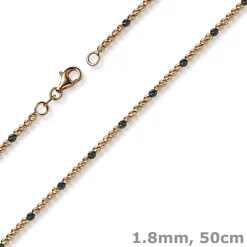 1,8mm Kette Collier Kugelkette 585 Gold Rotgold teil-schwarz-rhodiniert 50cm