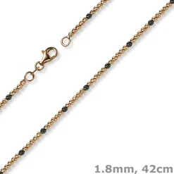 1,8mm Kette Collier Kugelkette 585 Gold Rotgold teil-schwarz-rhodiniert 42cm
