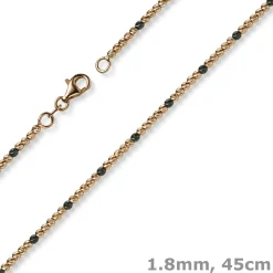 1,8mm Kette Collier Kugelkette 750 Gold Rotgold teil-schwarz-rhodiniert 45cm