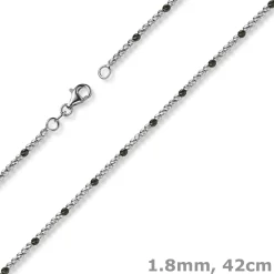 1,8mm Kette Collier Kugelkette 585 Gold Weißgold teil-schwarz-rhodiniert 42cm