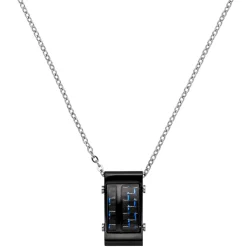 2,1mm Kette Collier mit Viereck Carbon-Einlagen blaue Striche Edelstahl, 50-55cm